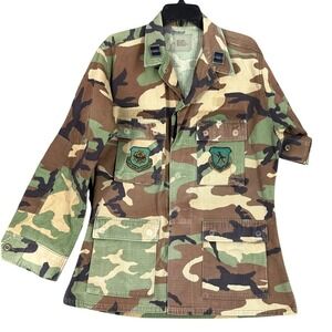 Vintage Military Field Jacket Woodland Camo Hot Weather Mens M 1990s 90s Patches
